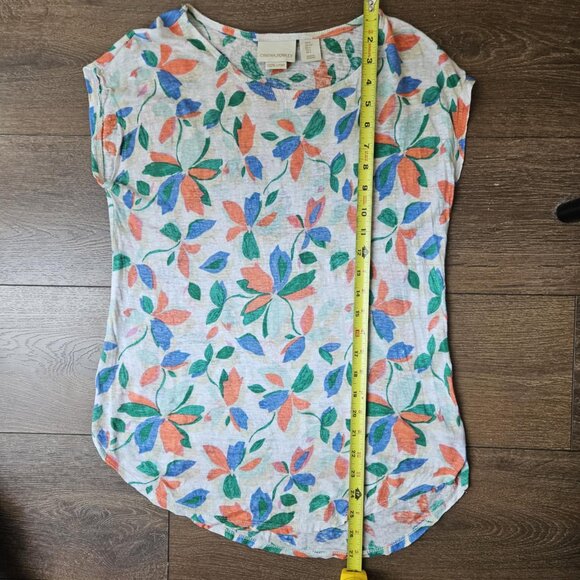 💥$5 ADD ON -Cynthia Rowley Asymmetrical Linen Relaxed Fit Floral T-Shirt Size S - Picture 8 of 9